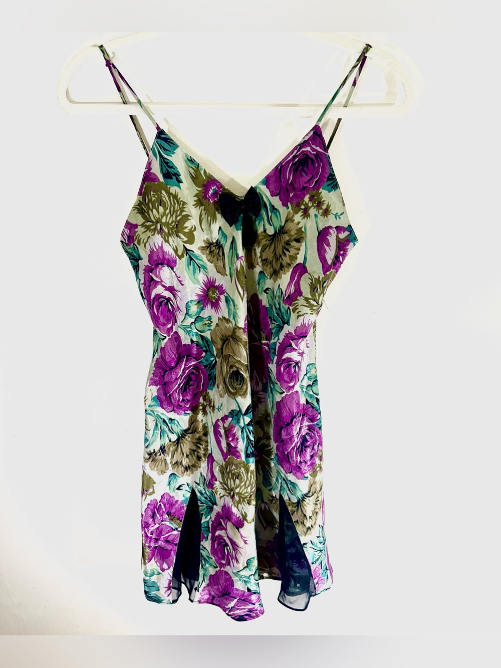 Vintage Gold Tag Victoria’s Secret Satin Slip Dress  Purple Roses Fairy Coquette